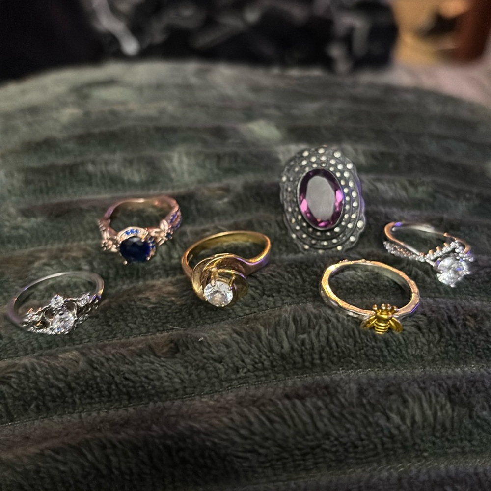 Sterling Silver Ring Lot Cubic Zirconia Gold Silver Tones